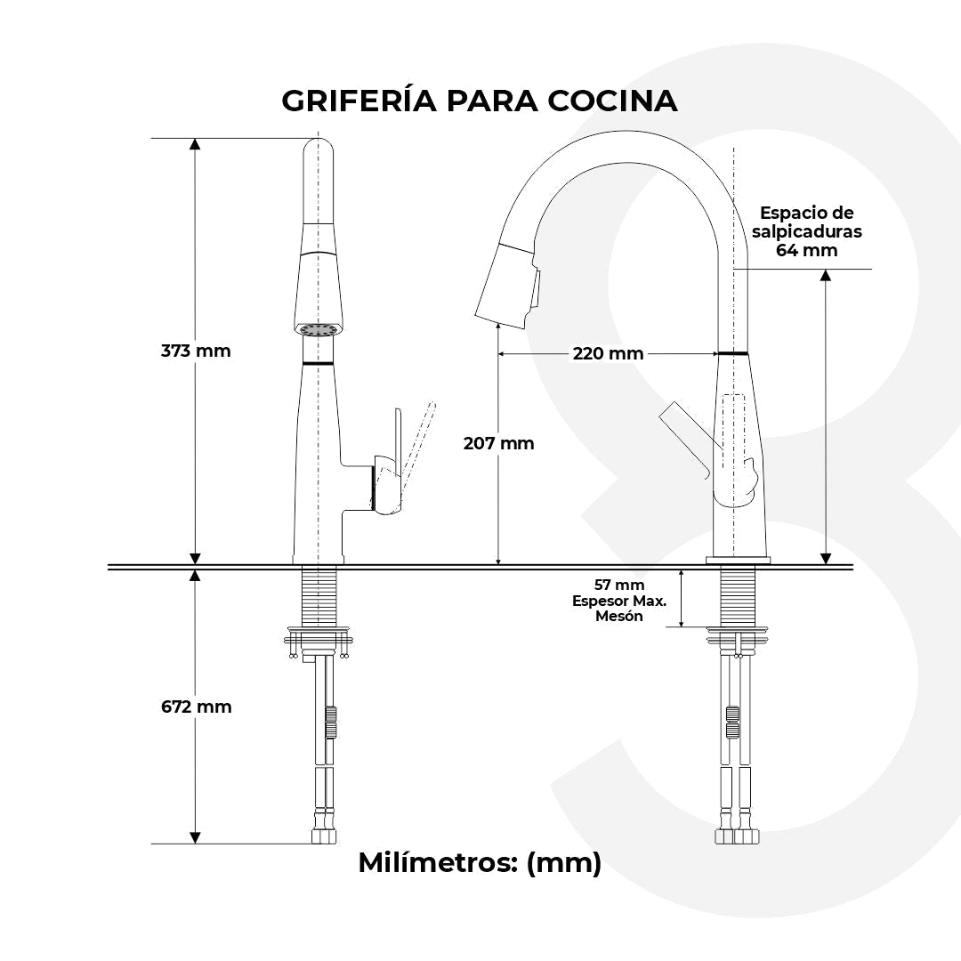 Grifería Lavaplatos Extraíble 3 Chorros