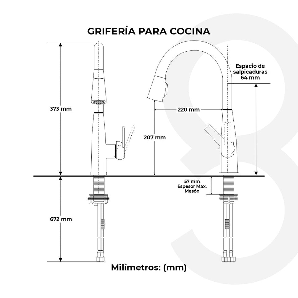 Grifería Lavaplatos Extraíble 3 Chorros