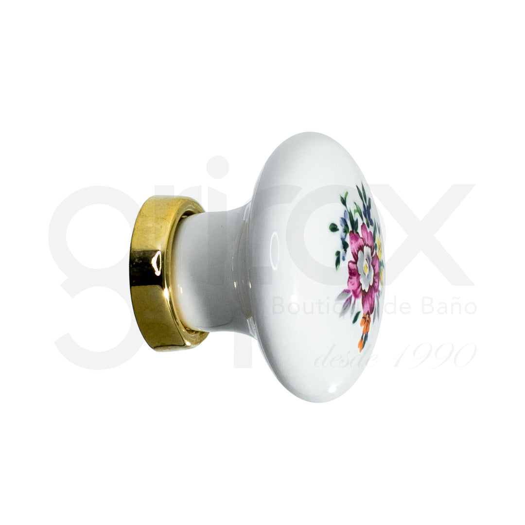 Boton Porcelana 30Mm Blanco Oro