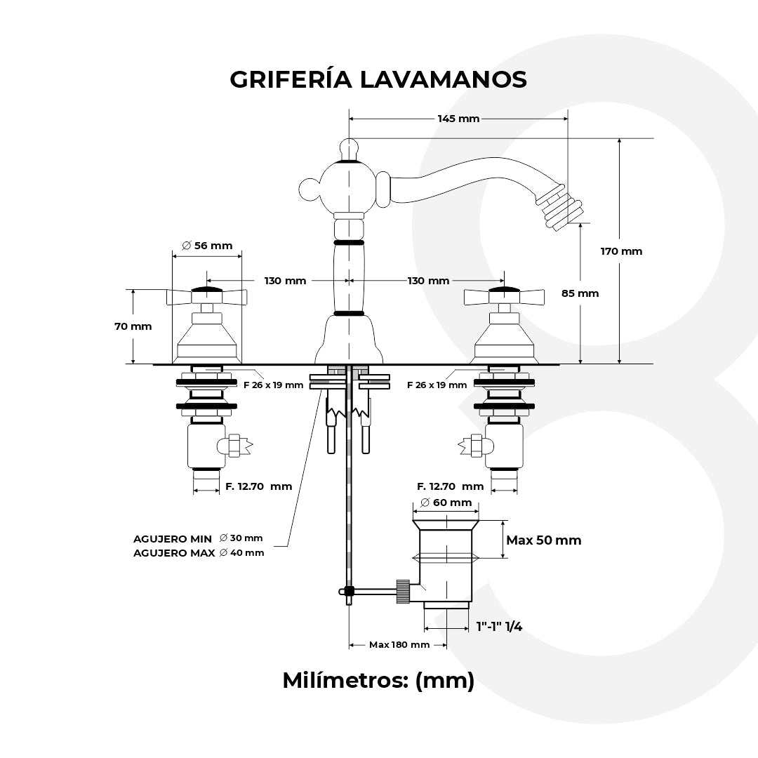 Griferia Lavamanos 8" Mozart C/Desague