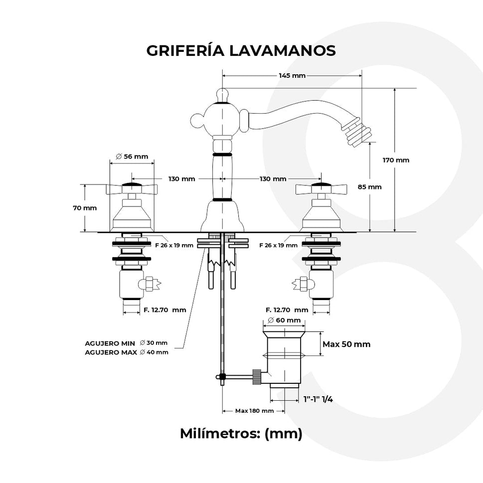 Griferia Lavamanos 8" Mozart C/Desague