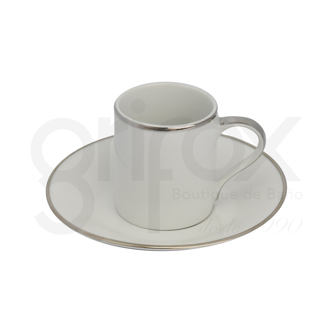 Pocillo Cafe Con Plato 10Cl Blanco Plata