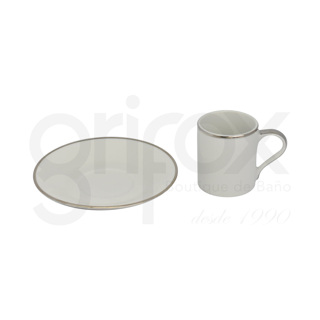 Pocillo Cafe Con Plato 10Cl Blanco Plata