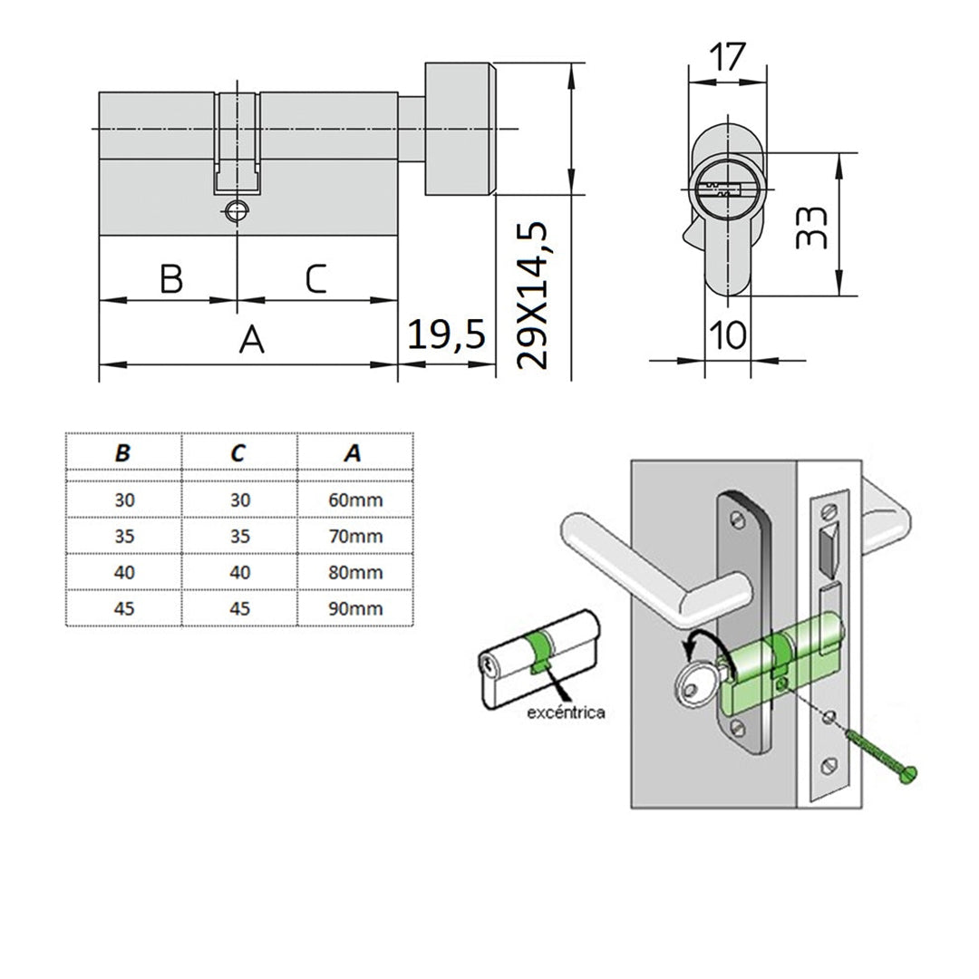 Cilindro Llave/Pomo Normal 70Mm