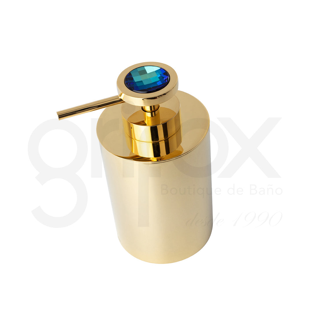 Dipensador De Jabon Sobreponer Cromo/Cristal Azul